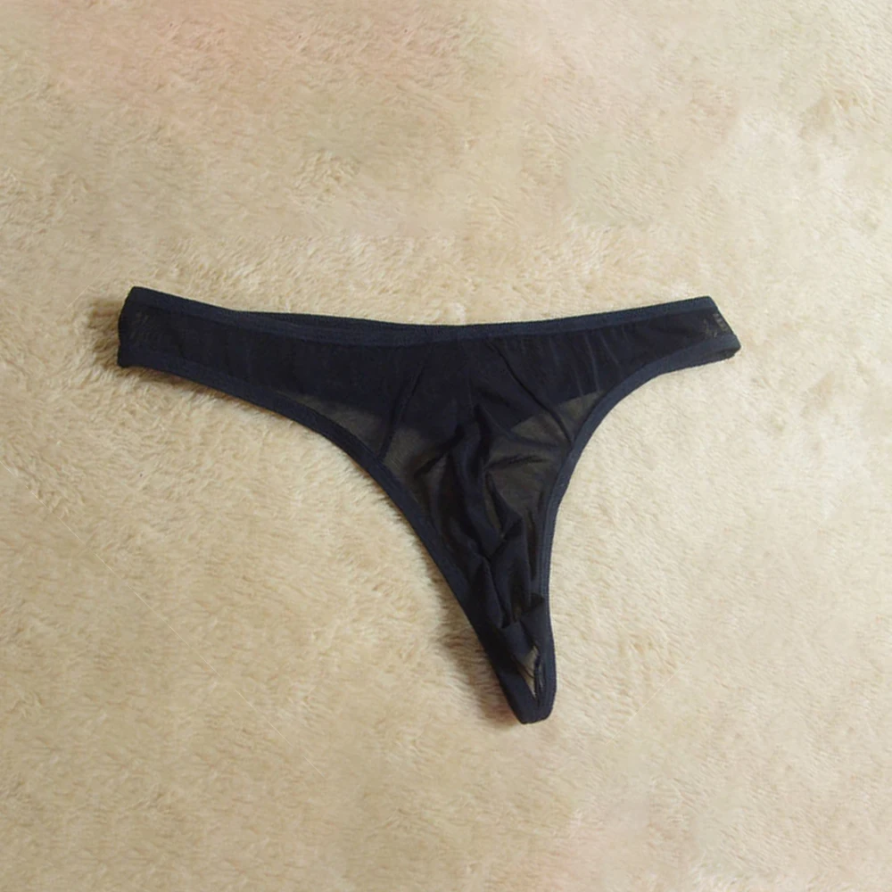 

1pc Sexy Mens Lingerie Black Color Sheer Mesh Panties G-Strings T-Back Thongs Man Pouch Bikini Underwear One Size