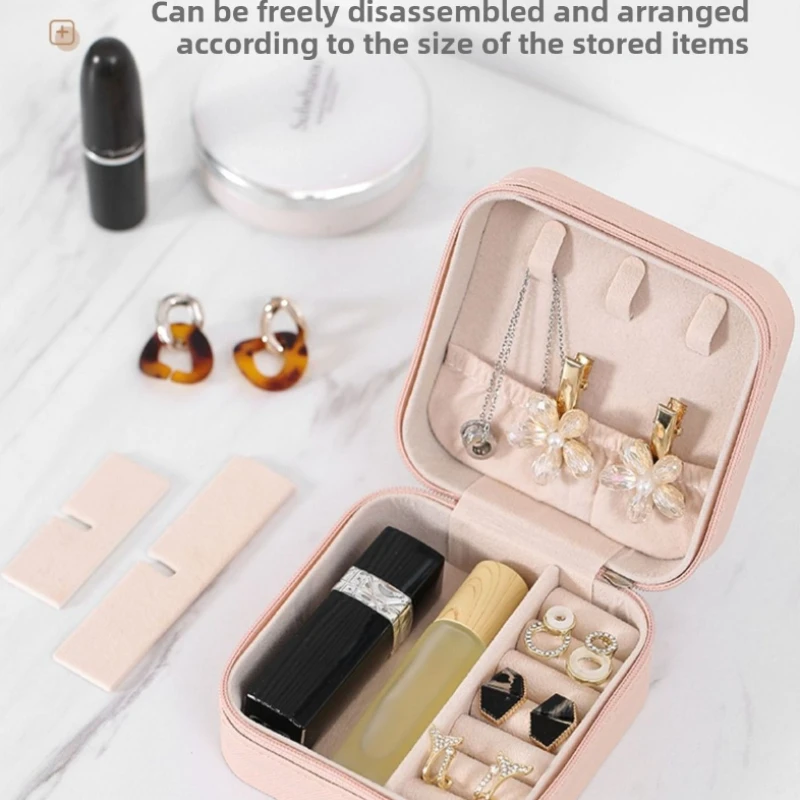 Portable Mini Jewelry Box, Compact Travel Jewellery Storage Case, Small Organizer for Necklaces Studs Rings,Zipper Jewelry Box