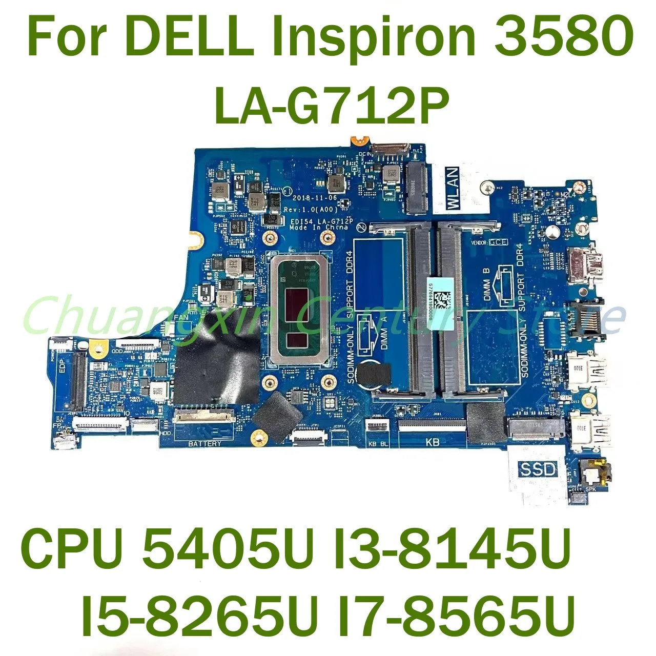 

For DELL Inspiron 3580 Laptop motherboard LA-G712P with CPU 4205U/5405U I3-8145U I5-8265U I7-8565U 100% Tested Fully Work