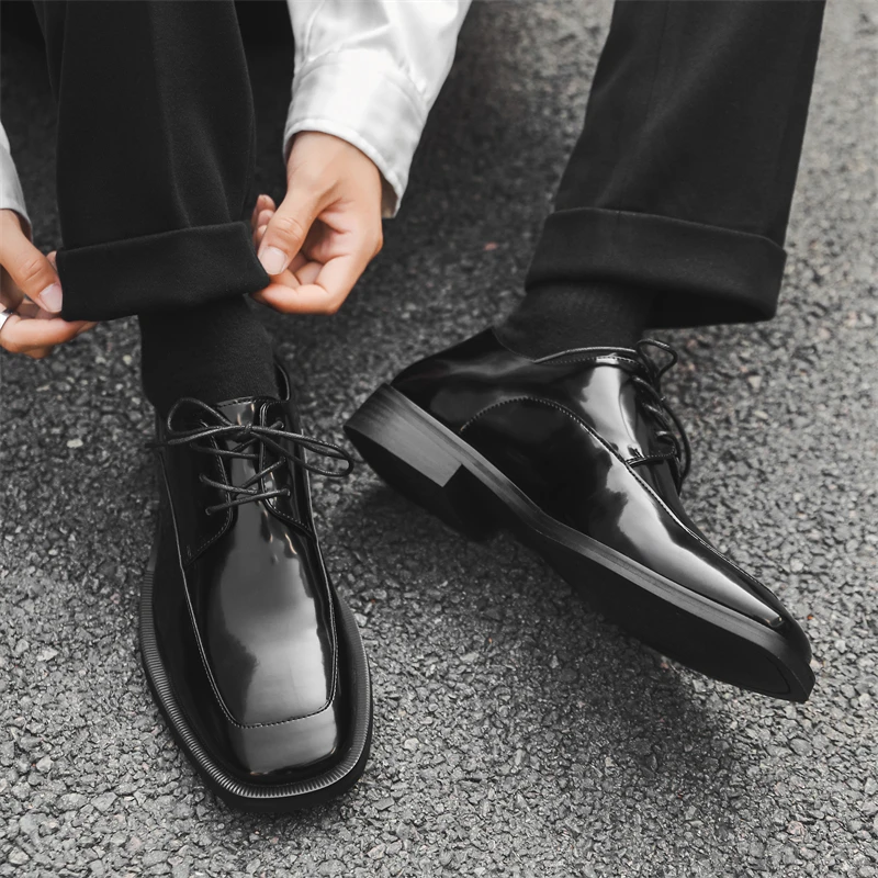 Genuine leather men's shoes Fashionable square head design style Leisure Outdoor Formal Party New Business and Office Shoes New image 2