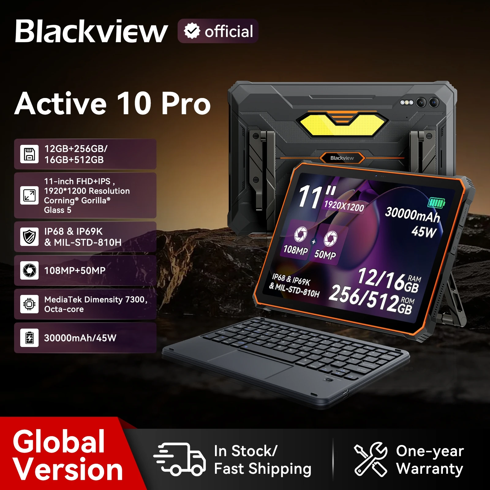 Blackview Active10 Pro メモリ12GB/ストレージ512G Blackview Active 10 Pro 5G Rugged Tablet 11 FHD+ 12GB 256GB