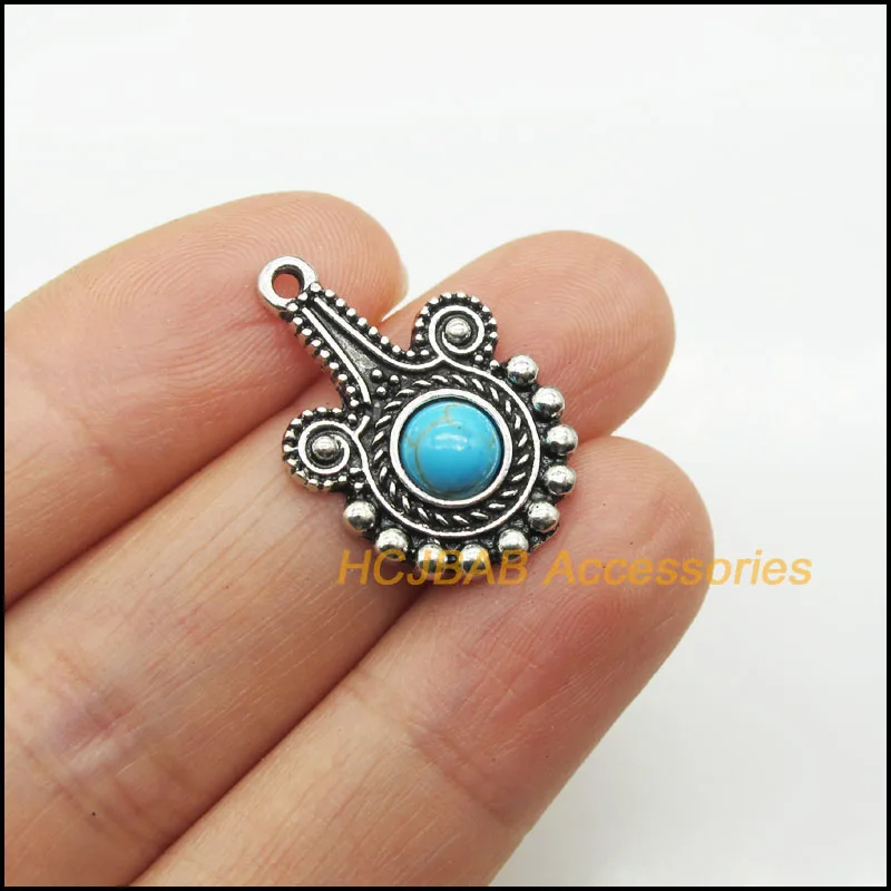 New Antiqued Silver Plated Heart Square Flower Teardrop Turquoise Charms Pendants For Gifts Jewelry