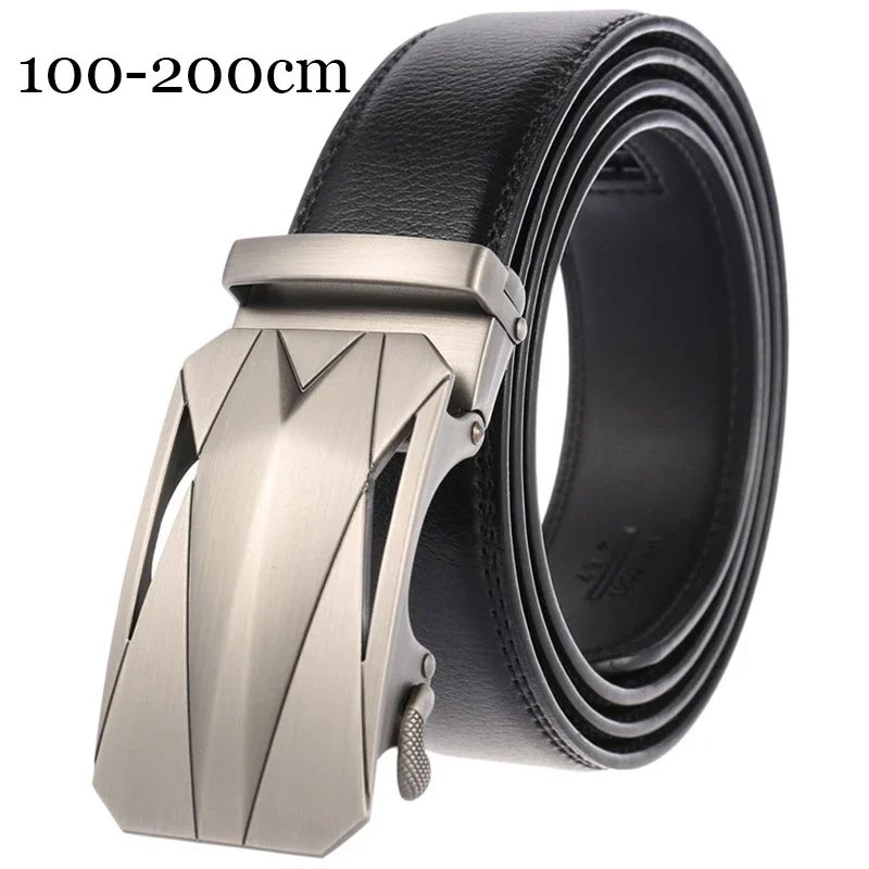 130 140 150 160 170cm Large Size Belts Metal Automatic Buckle Men's Belt Genuine Leather Belts 3.50cm Width Brown