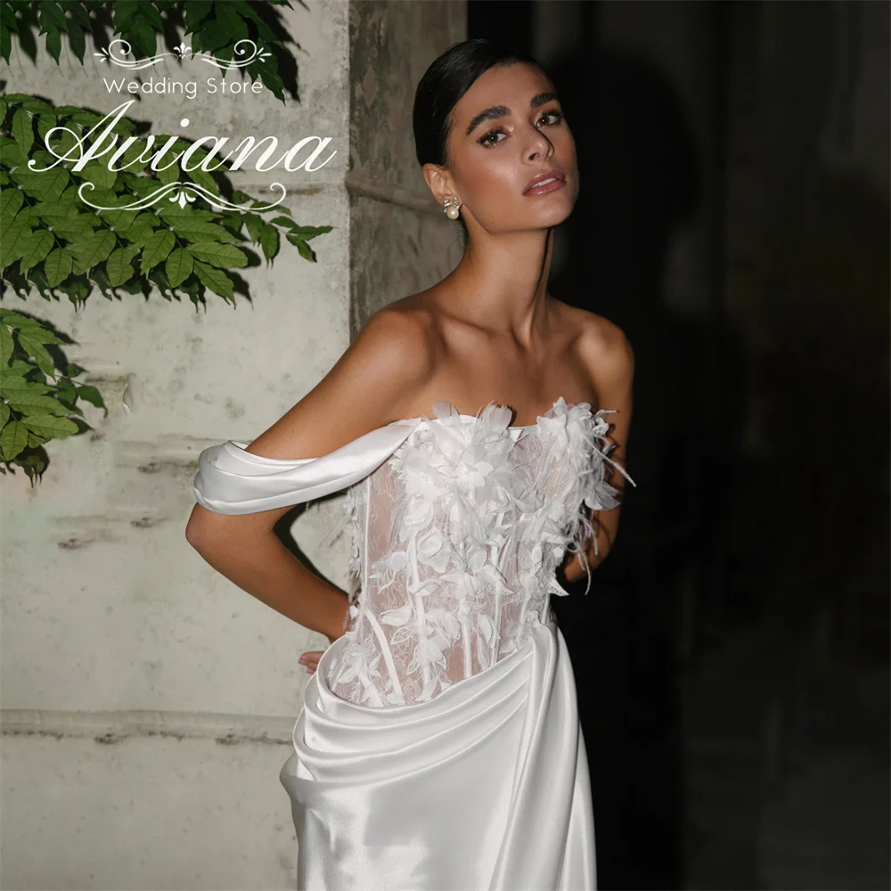 Aviana مخصص زهرة الدانتيل والتطريز حورية البحر فستان الزفاف يزين الكشكشة عالية سبليت مشد سويب تراين قبالة الكتف