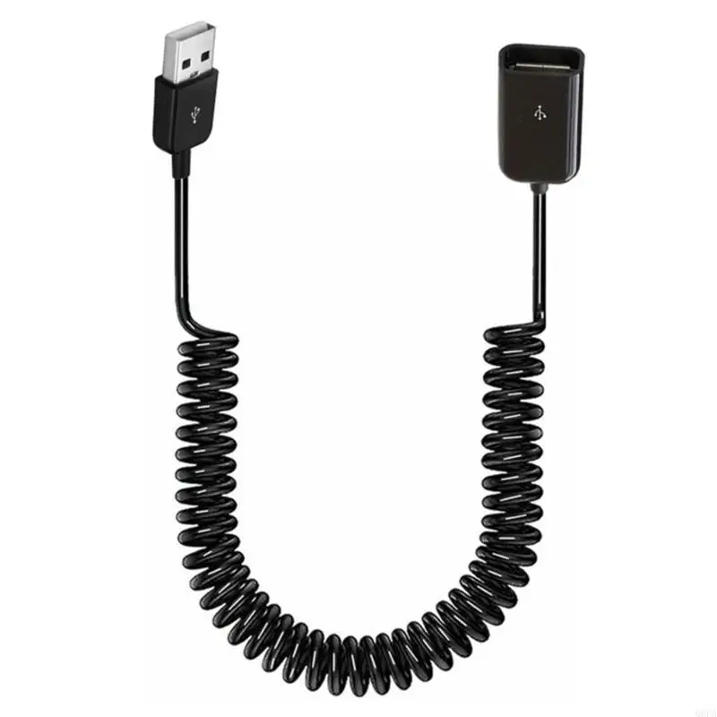 Q6PA USB 2.0 Male to Female Coiled Adapter Cable 1M/3.2Ft Spring Telescopic Extension Wire Cord for Charging
