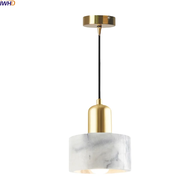 

IWHD White Marble LED Pendant Lights Kitchen Island Dining Table Room Design Gold Brass Vintage Hanging Lamp Lustres De Plafond