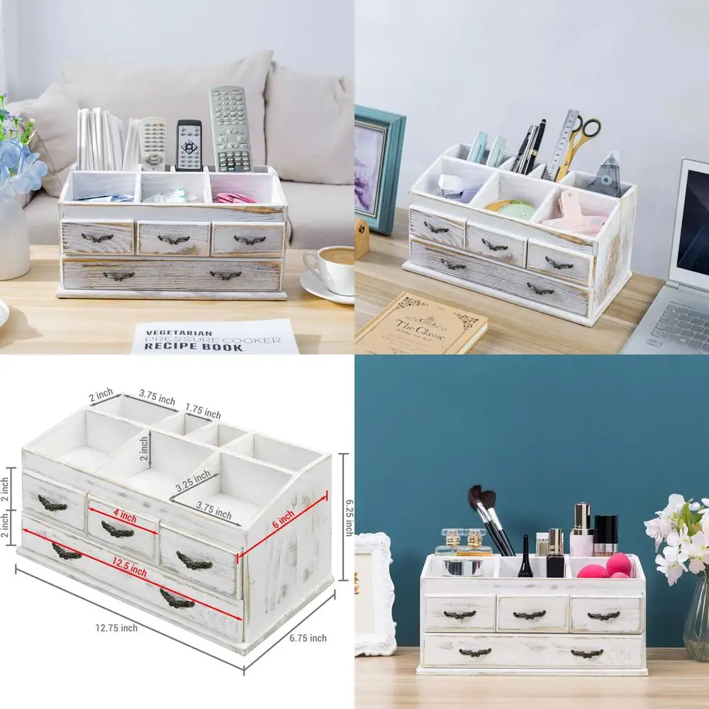 

Vintage 7-Section Wooden Jewelry & Cosmetic Organizer with 4 Drawers