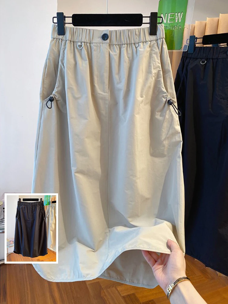 

Свободная юбка трапециевидной формы с высокой талией, корейская рабочая одежда, юбка-миди больших размеров, женская модная летняя утягивающая винтажная юбка для тела