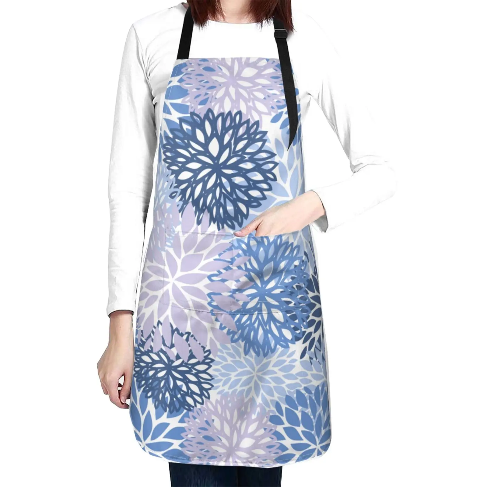 

Chrysanthemum Flowers (Light Purple) Waterproof Apron With 2 Pockets Daisy Floral Kitchen Chef Aprons Bibs For Cooking