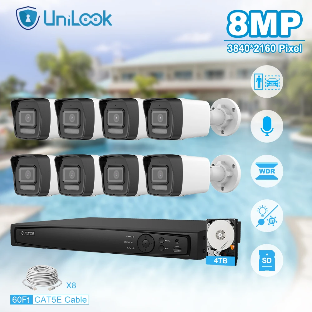 Unilook Security Protection 8MP Mini IP Camera System Kit 16pcs IP Camera Indoor 16CH 4K NVR CCTV Security System P2P View IP66