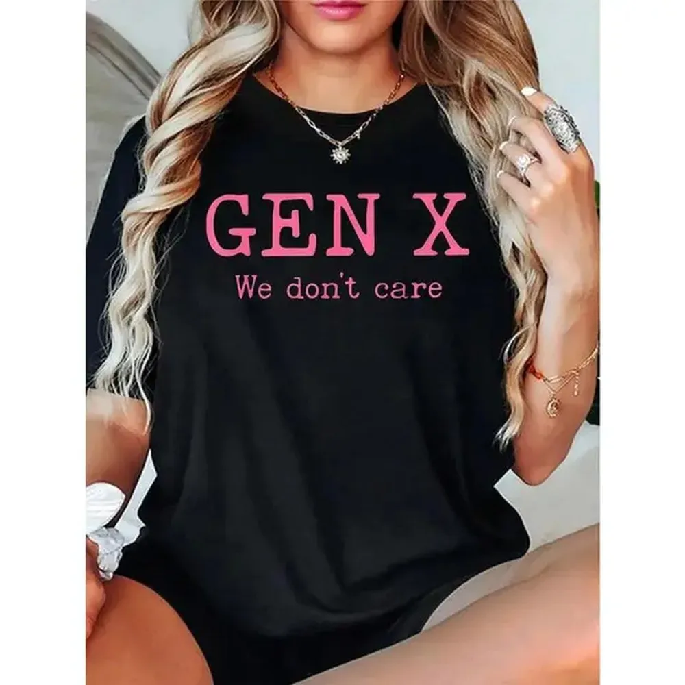 [100% Cotton] Gen X Generation We Do Not Care Text Saying T-Shirt, Graphic T Shirts - Printed Short Sleeve T-Shirt Top Women'S Letters-Printed T-Shirt Women'S Graphic Tees Cotton On Golf Gift T-Shirt For Men And Women