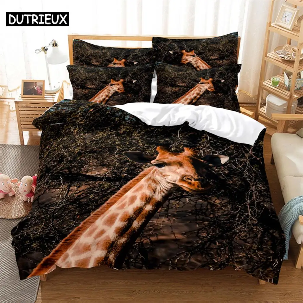 

Giraffe Bedding 3-piece Digital Printing Cartoon Plain Weave Craft For North America And Europe Bedding Set Queen