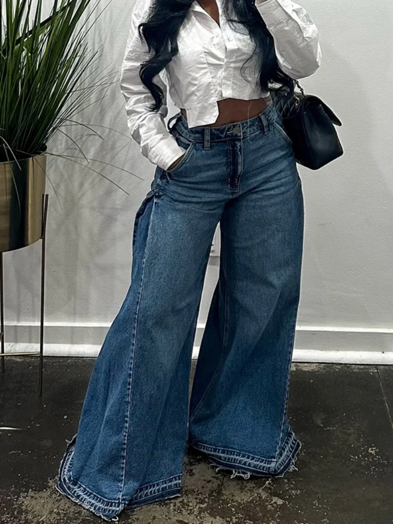 

Streetwear Retro Y2K 2000s Jeans Autumn Clothing Women Wide Leg Baggy Denim Trousers High Waist Loose Jean Pants Denim Bottoms