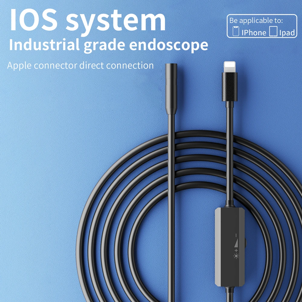 1.3MP IOS Indusctrial Endsocope Camera 10M Hard/Soft Wire 8mm Len IP68 Waterproof Pipeline Car Inspection Borescope For IPhone