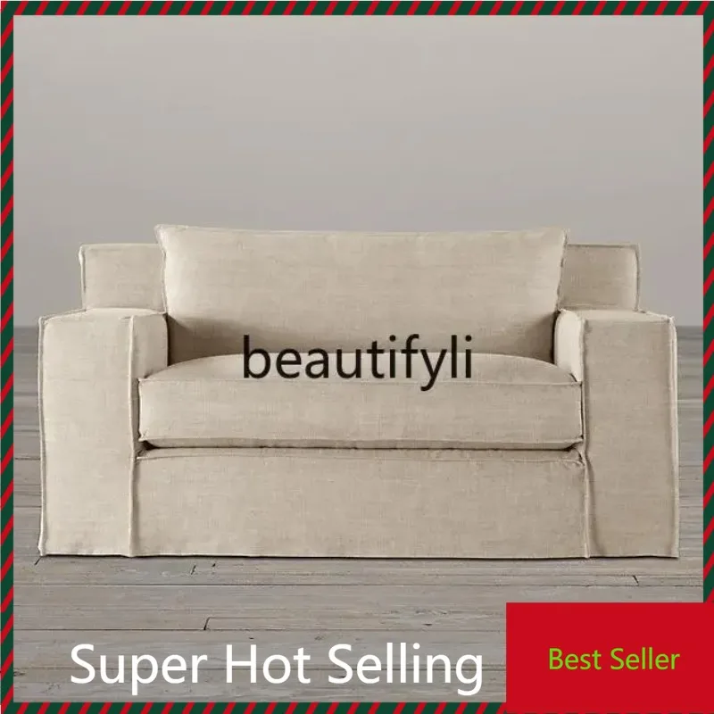 

QQ132 Italian simple solid wood French rural retro solid wood furniture, linen fabric sofa