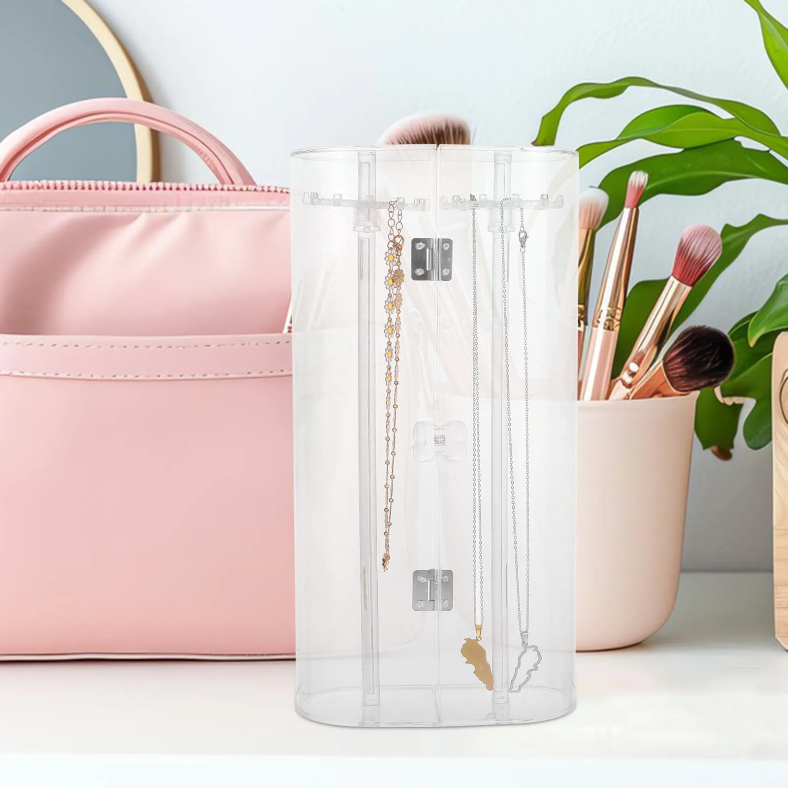 الدورية صندوق مجوهرات شفاف قلادة المنظم حامل حامل مجوهرات صغير عرض حالة سوار المنظم قلادة الوقوف