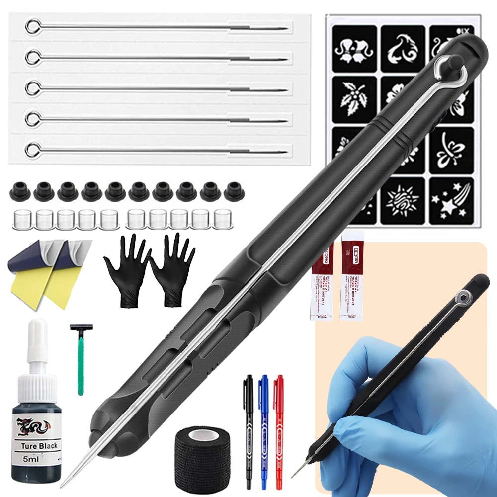 

Полный набор для татуировки Poke Stick DIY 3D Hand Poke and Stick Tattoo Kit с иглами Набор аксессуаров для боди-арта татуировки для начинающих