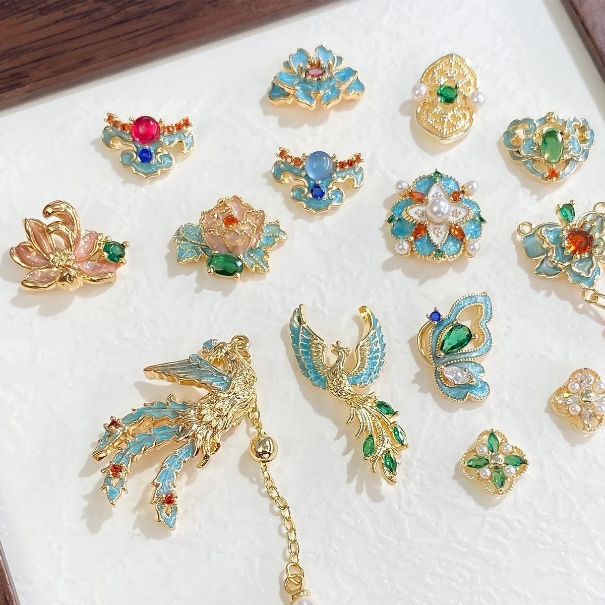 10pcs Phoenix Butterfly Flower Wedding Nail Art Decorations Zircon Rhinestones Jewelry Charms Supplies for Nails Accessories