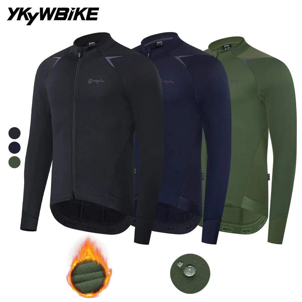 

YKYWBIKE Men's Cycling Jacket Anti-Splash Bicycle Jersey Windproof Long sleeved fleece lined Shirt Thermal Road Bike Clothing