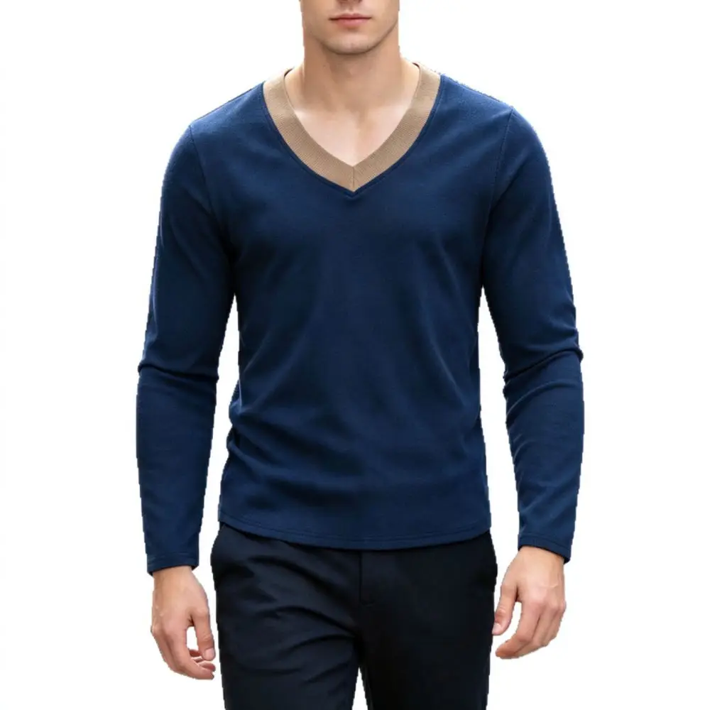 For For ADED Mens Brushed Long Sleeve T Shirt V Neck Slim Fit Sport Tee Casual Base Layer Fitness Training Gym Top