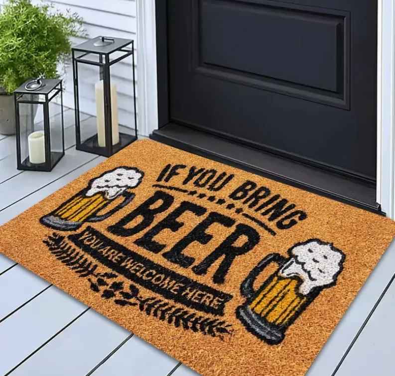 Beer Lover Welcome Outdoor Doormat Craft Beer Culture Doormat, Beer Glass Pattern Carpet Humorous Welcome Mat