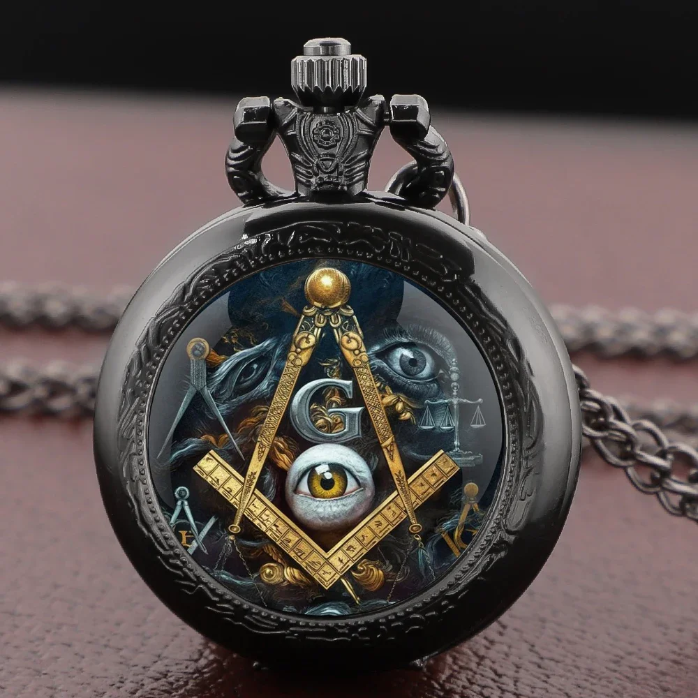 

Masonic Design Logo G Glass Dome Pocket Watch Arabic Numeral Dial Vintage Men Women Necklace Pendant Creative Clock Gift