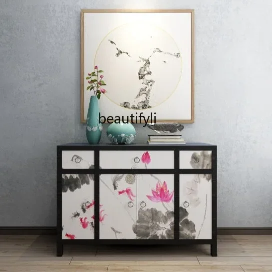 

New Chinese-style entrance cabinet, dining side cabinet, solid wood decorative cabinet, locker, living room painted furniture