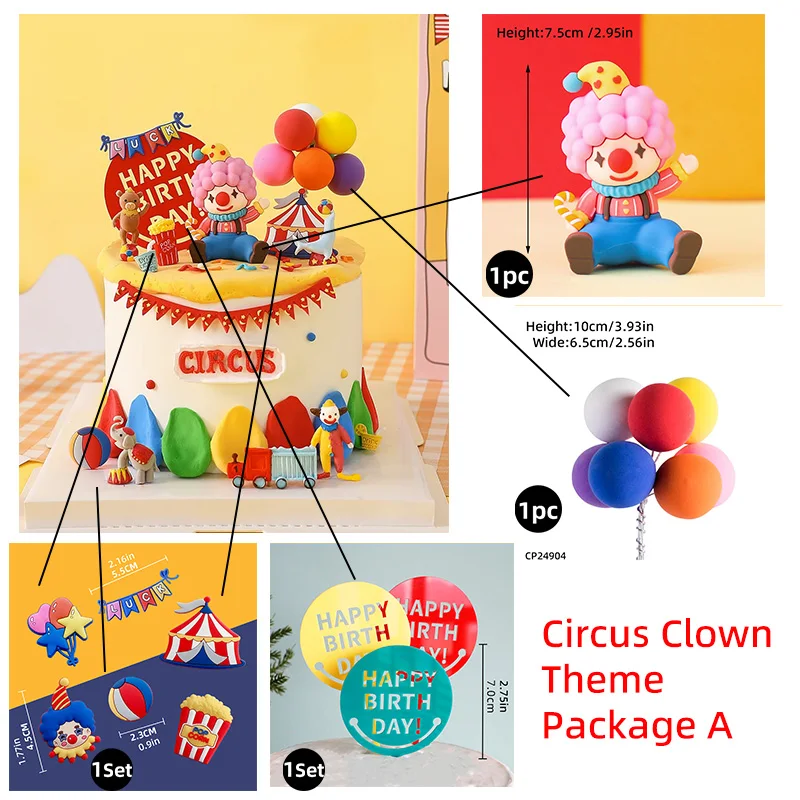 Zirkus-Themen-Party Tortendekoration Clown Akrobatische Löwen Elefanten Seelöwen Zauberer Bären für Kinder 1. Geburtstag Kuchen-Deko Requisiten – Detail 19