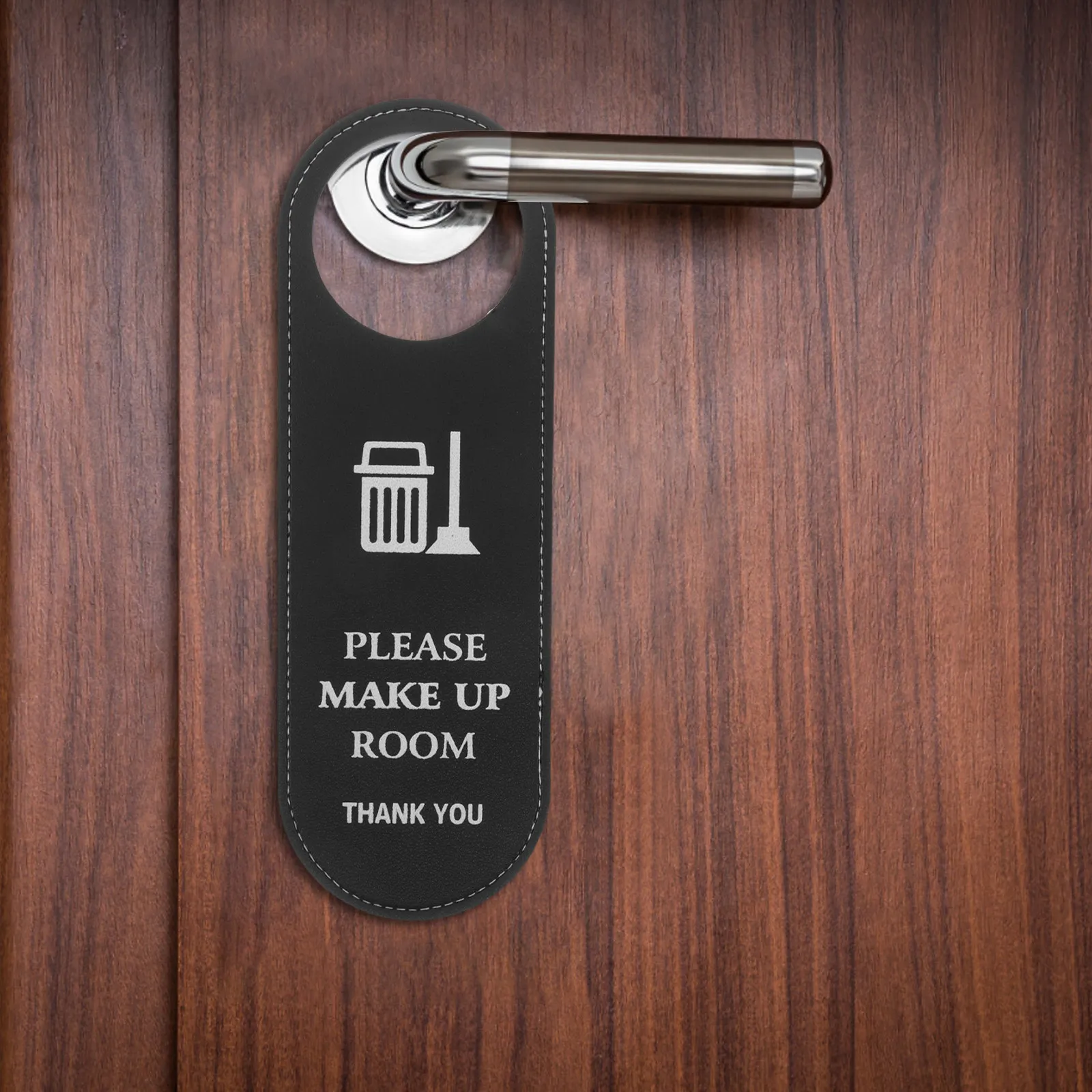 2Pcs PU Do Not Disturb Door Hanger Sign Double Sided Hotel Housekeeping Make Up Room Privacy Door Knob Sign for Office