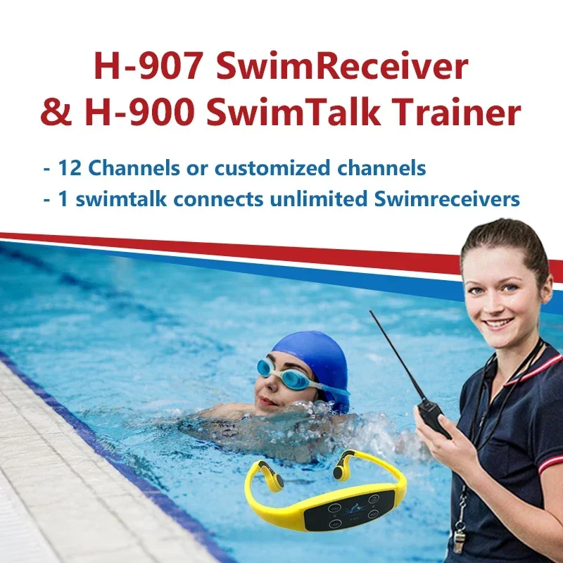 Swimtalk Unterwasser-Audio-Trainingssystem, 1 Sender und 15 H907 Knochenleitungs-Kopfhörer