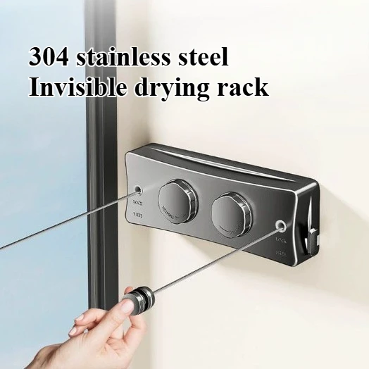 Non-punching telescopic clothesline 304 stainless steel double-wire clothesline invisible wall-mounted drying rack