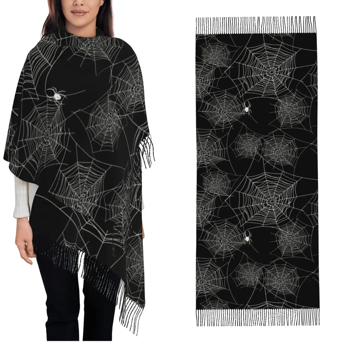 

Уличный шарф, осенний бесшовный веб-фонный узор, шали и дизайнерская бандана, женские большие шарфы в стиле ретро