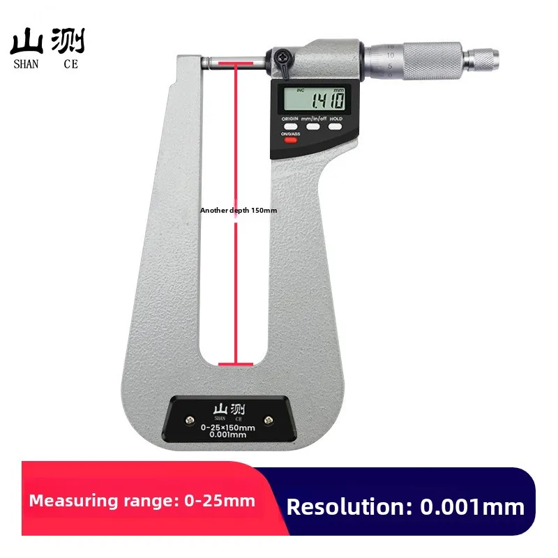 Deep bow Digital Micrometers high precision 0.001mm inch depth 150mm left ball tips round Thickness long center large electronic