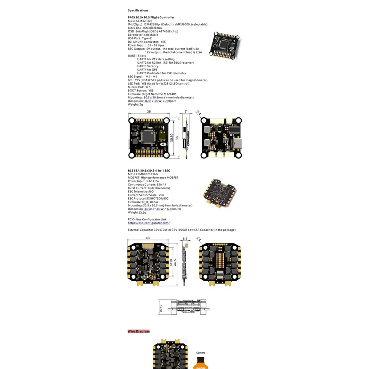 RC Parts, F405 60A FPV Stack F405 Flight Controller for FPV Freestyle Drones, 60A 4-in-1 ESC FPV Racing Drone Controller