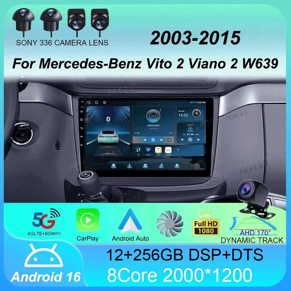 

Android 16 For Mercedes-Benz Vito 2 Viano 2 W639 2003 - 2015 Multimedia Video Player Car Radio Navigation stereo GPS
