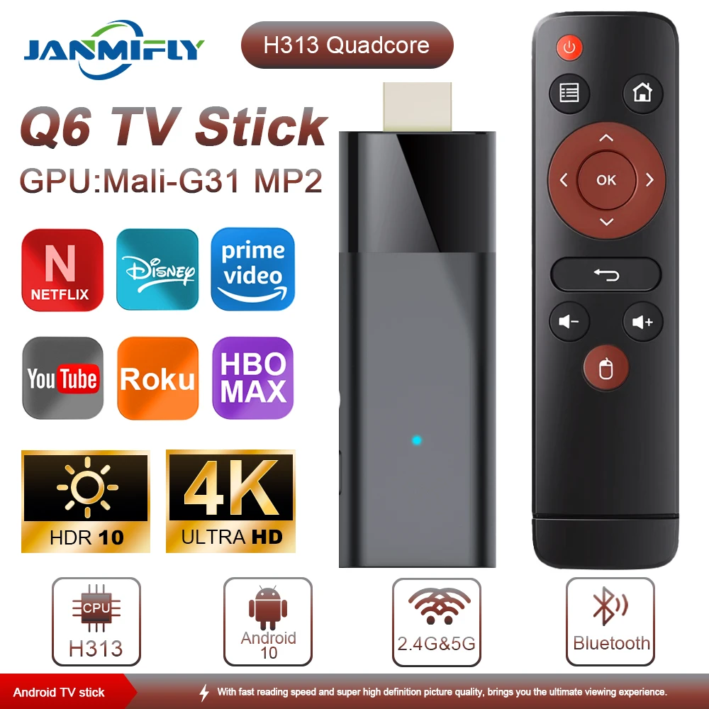 Q6 Smart tv stick Allwinner H313 Quad Core Android 10 HD 4K ROM 8GB 16GB TV Voice Hot Mini TV Stick for Media Player