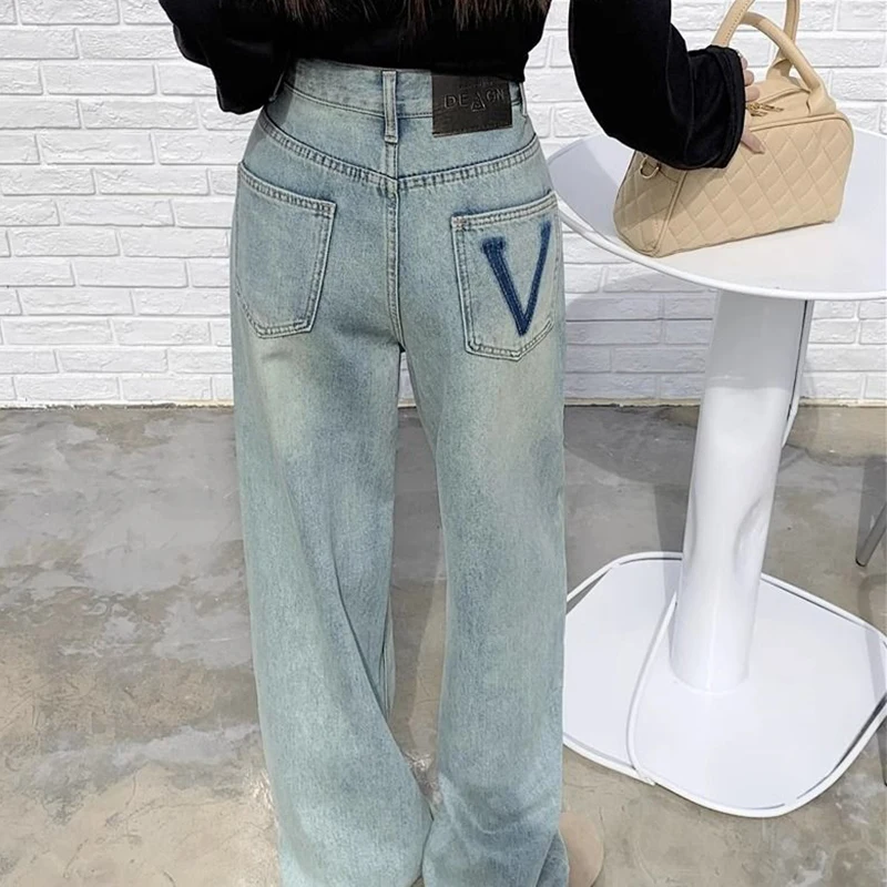 Y2K Baggy Casual Wide Leg Jeans Women Streetwear Washed Denim Trousers Female Vintage 90S High Waist Straight Pants 2024