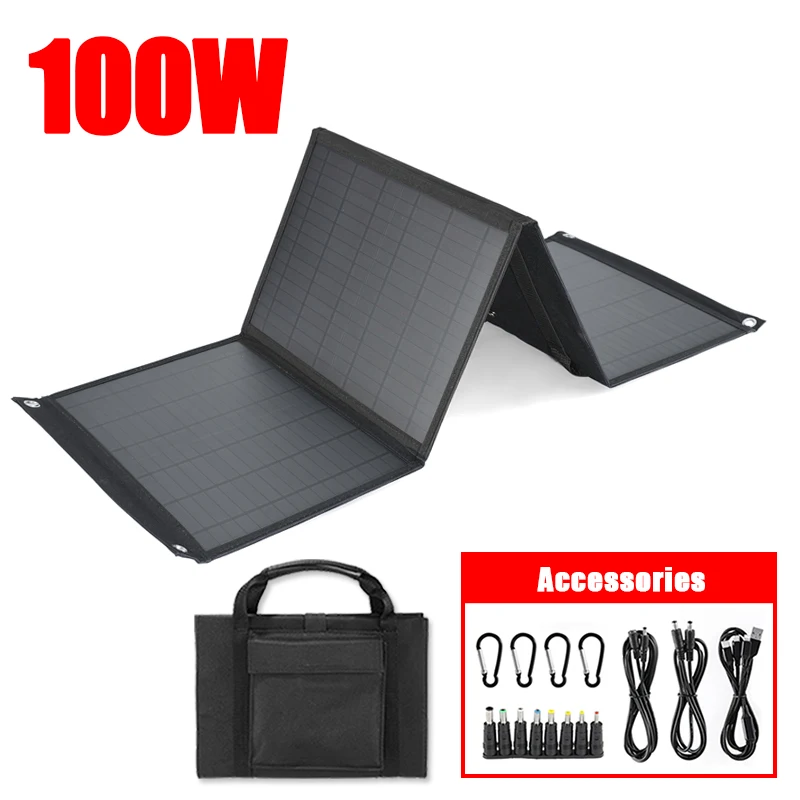 

Solar Panel 100W 4Fold Solar Folding Bag Charger Waterproof Lightweight Efficient Sun Power Solar Cells for Outdoor Power Supply