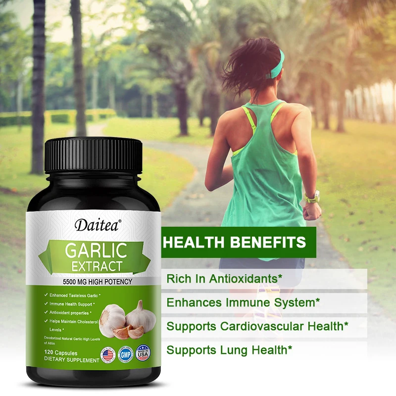 Daitea Organic Garlic Extract Capsules - Powerful Antioxidant To Support Respiratory and Immune Health, Cleanse and Detoxify