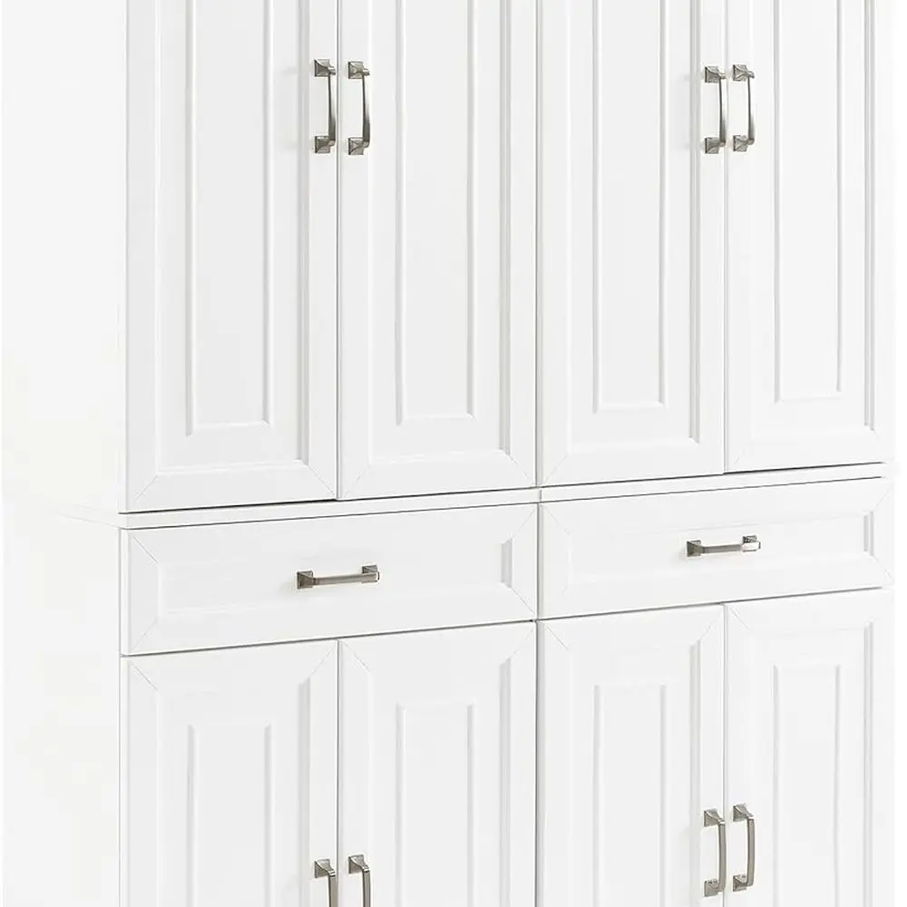 White 2-Tier Kitchen Storage Cabinet Set with Shelves for Pantry, Dining, or Laundry Room
