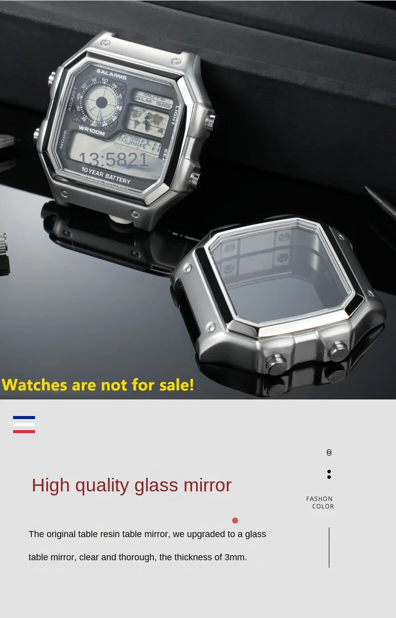 AE-1200 Case with Mirror glass for Casio AE1200/AE1300 Modified Metal Stainless Steel Case with Waterproof Ring screw and Tools image 3
