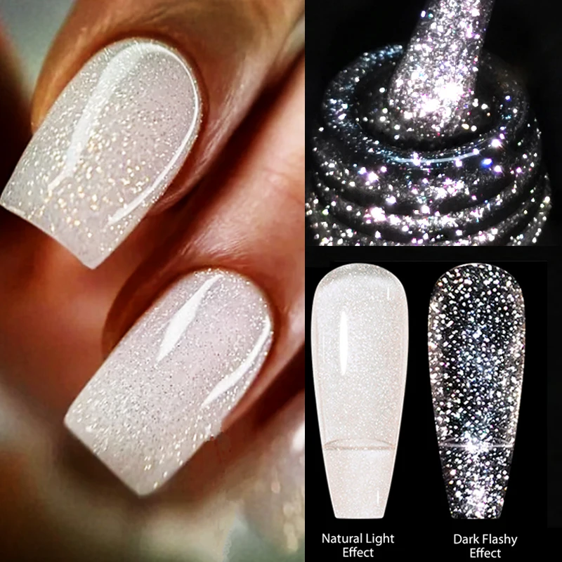 MEET ACROSS 7ml Translucency Reflective Gel Nail Polish Reflective Glitter Semi Permanent Soak Off UV Gel Nail Art Varnish