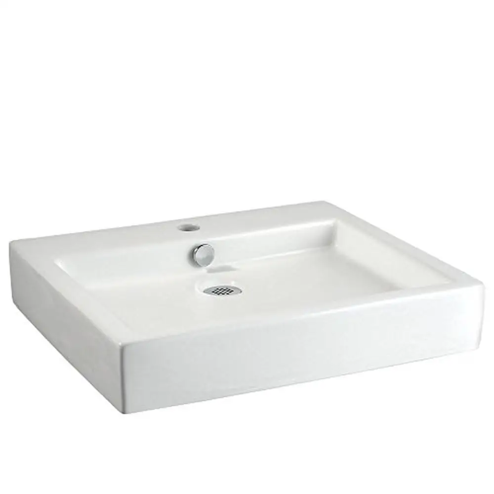 Studio Vessel Sink Single Faucet Hole Rear Overflow Integral Faucet Deck White 22-Inch Vanity 18-1/2