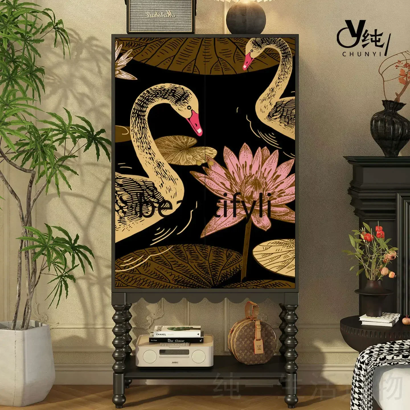 A32 New Chinese Style Retro Solid Wood High Cabinet TV Cabinet Living Room Decorative Storage Cabinet