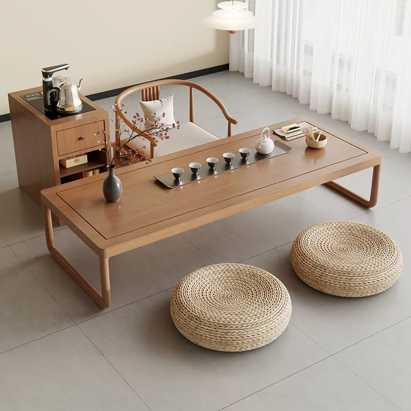 Medieval solid wood tatami balcony small tea table Japanese-style small apartment household bay window floor small tea table