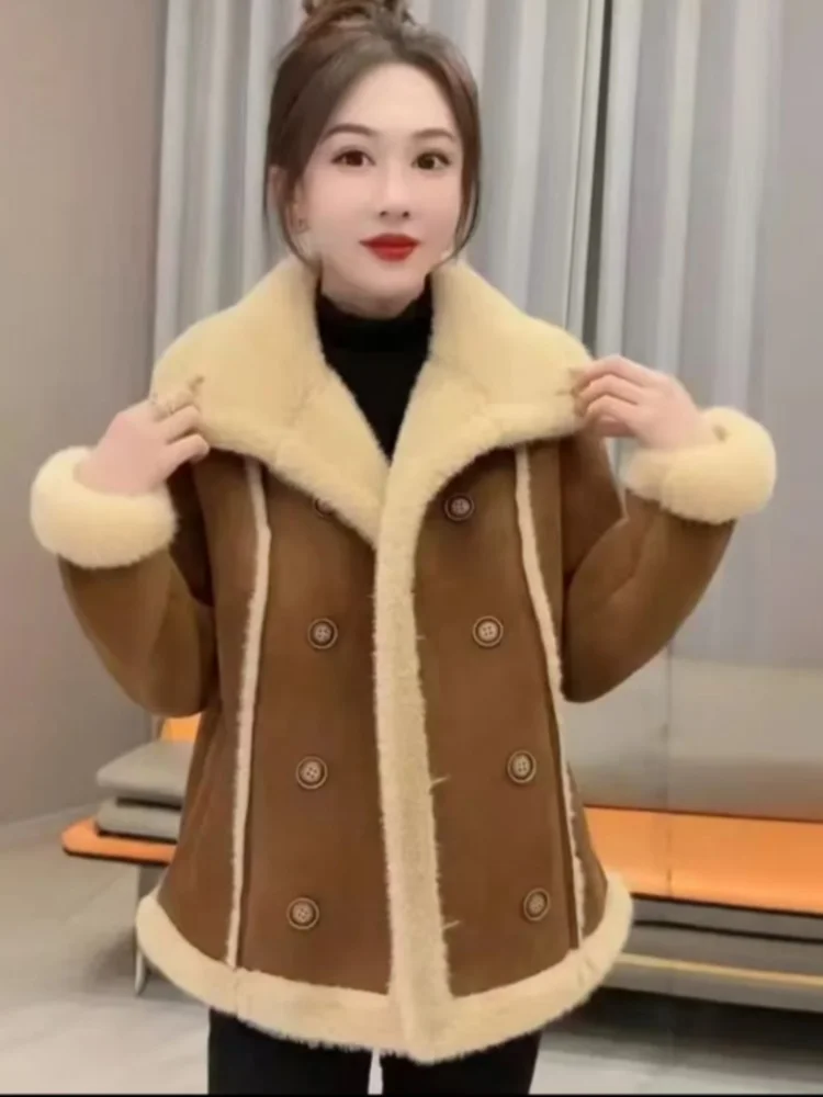 

Ladies Thiened Faux Fur Jaet Warm Fluffy Outerwear Winter New Sle Stand Size Loose Fit Cardigan Sle Polyester Fiber