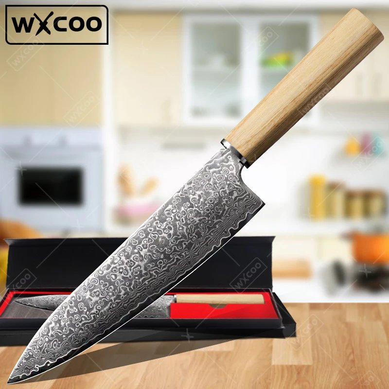 

WXCOO Damascus Steel Chef's Knife Japanese Fish Fillet Knife Sushi Cutting Knives Vegetable Slicing Cutter Fruit Peeling Knife