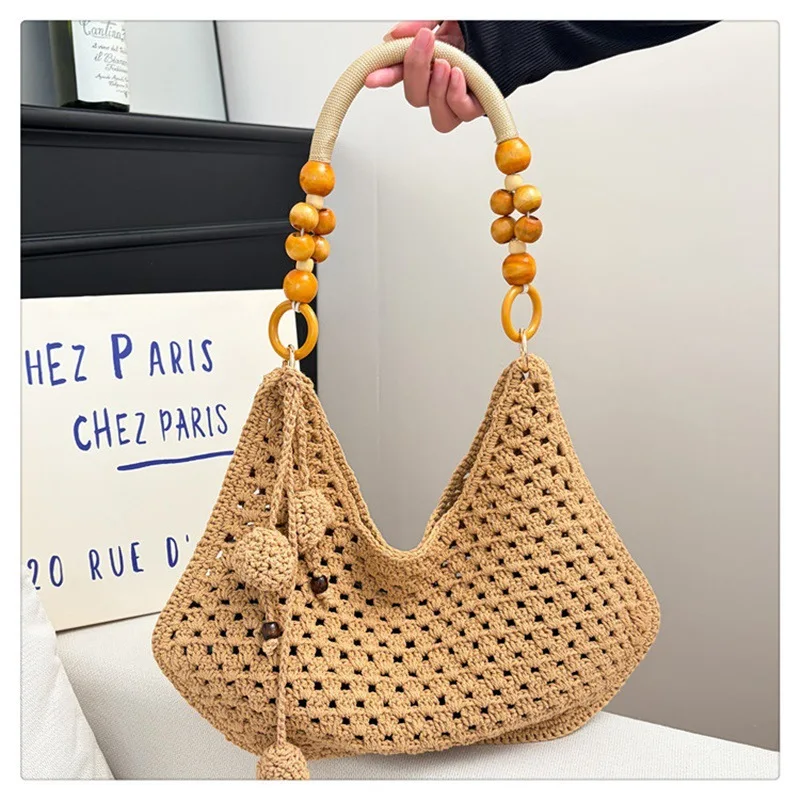 

Hollowed-out Large-capacity Woven Bag Versatile Underarm Bag Holiday-style Beach Bag Niche Tote Shoulder Bag