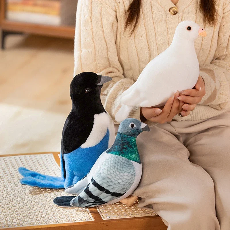 New Lifelike Bird Plush Toys Simulation White Green Pigeon Lovely Magpie Stuffed Animal Doll Photography Props Home Decor Gifts