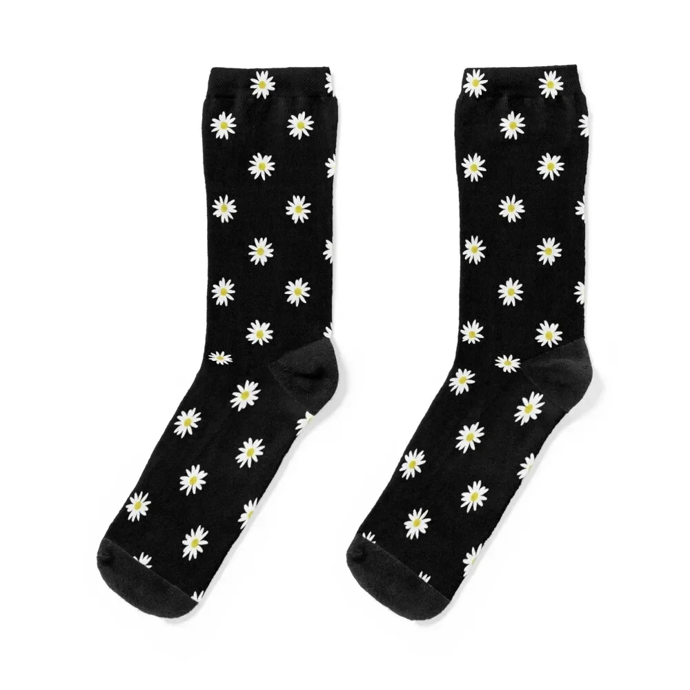 

Watercolor Daisy Dots Flower Pattern Watercolour Daisies Black & White Floral Socks Toe sports happy Lots Women Socks Men's